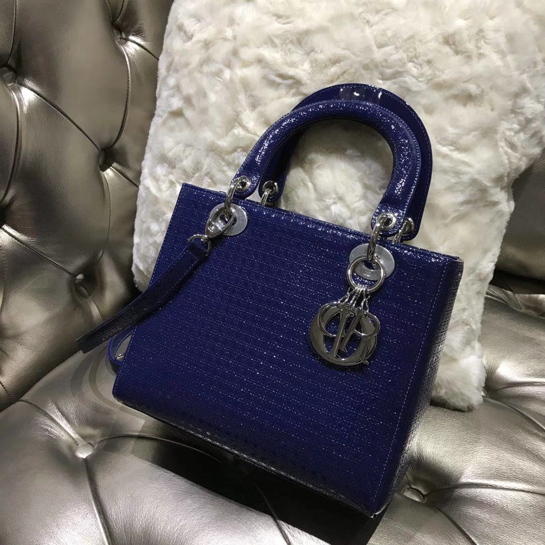 Dior 迪奥 戴妃包 Lady Dior 漆皮压纹 至尊宝石蓝 专柜品质