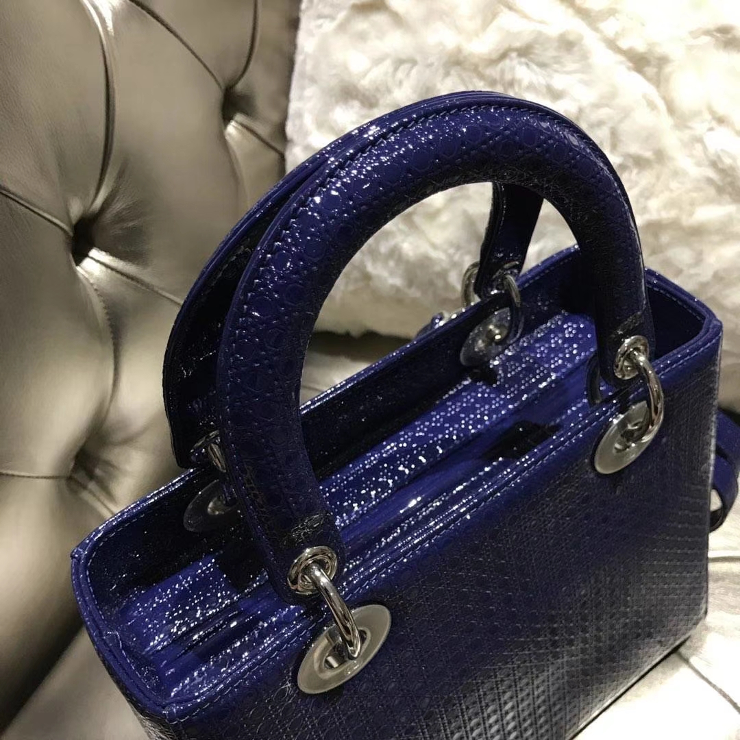 Dior 迪奥 戴妃包 Lady Dior 漆皮压纹 至尊宝石蓝 专柜品质