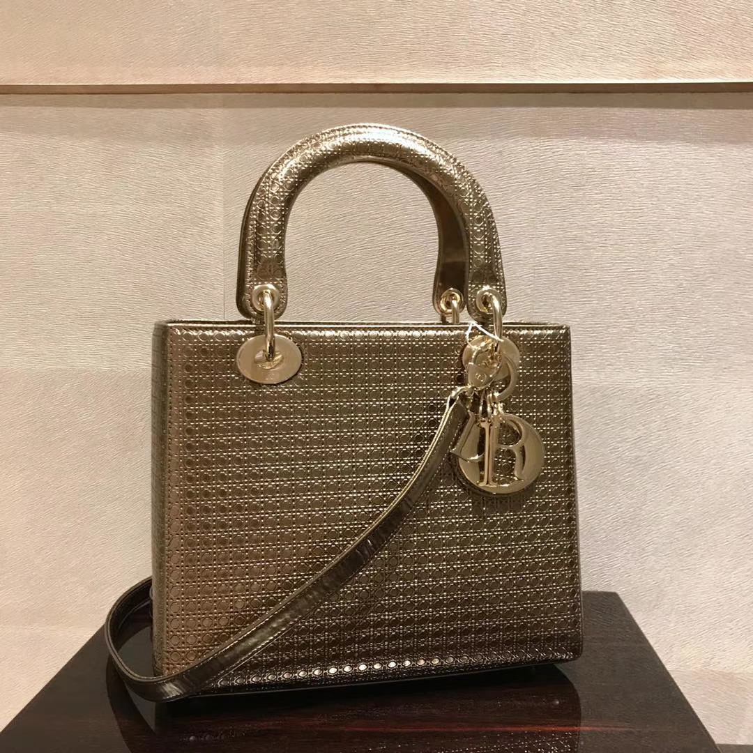 Dior 迪奥 戴妃包 Lady Dior 牛皮压纹 复古风 古铜金色