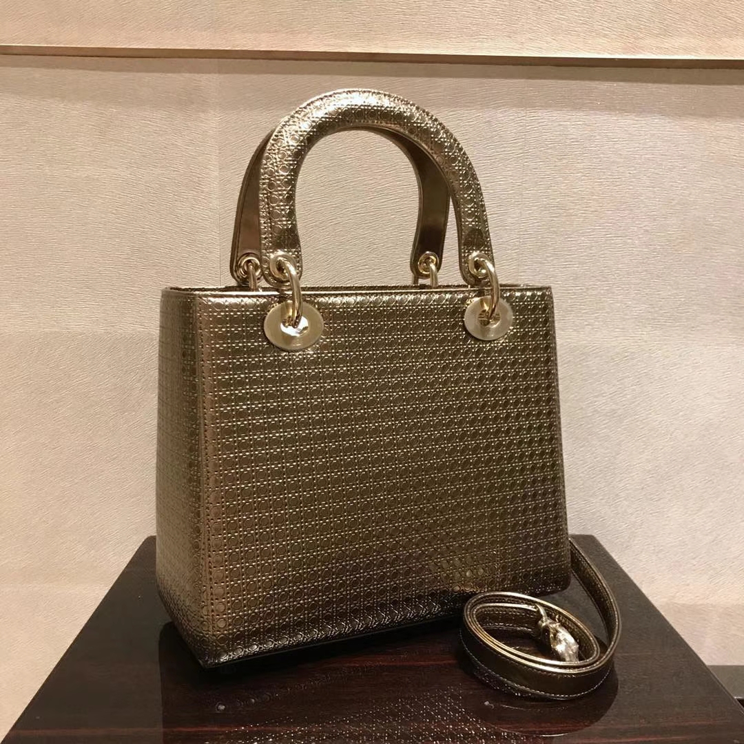 Dior 迪奥 戴妃包 Lady Dior 牛皮压纹 复古风 古铜金色
