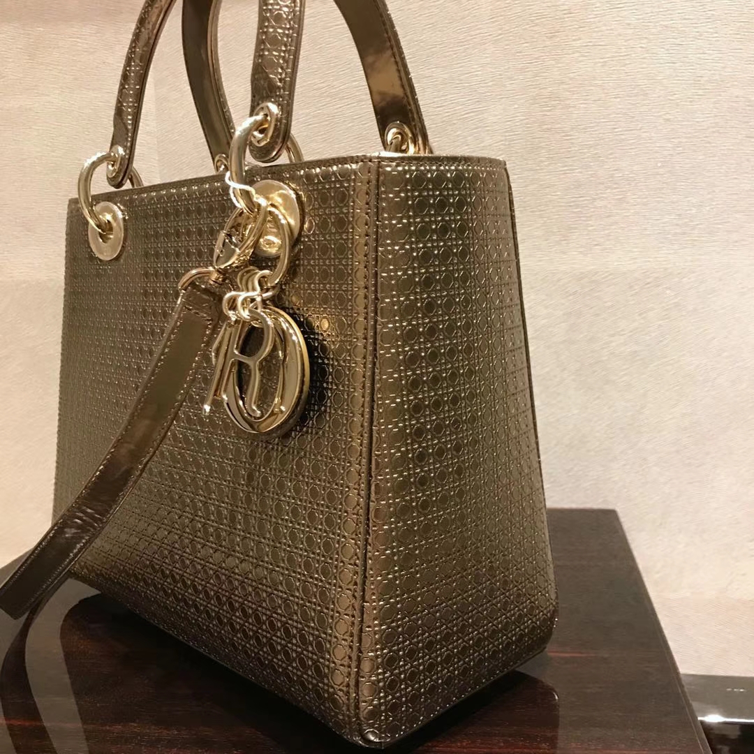 Dior 迪奥 戴妃包 Lady Dior 牛皮压纹 复古风 古铜金色