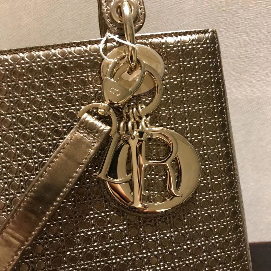 Dior 迪奥 戴妃包 Lady Dior 牛皮压纹 复古风 古铜金色