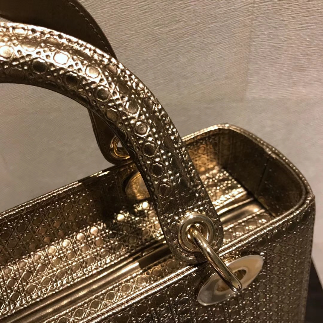 Dior 迪奥 戴妃包 Lady Dior 牛皮压纹 复古风 古铜金色