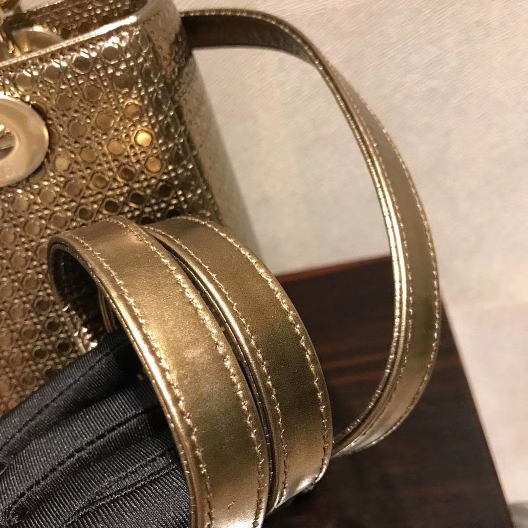 Dior 迪奥 戴妃包 Lady Dior 牛皮压纹 复古风 古铜金色