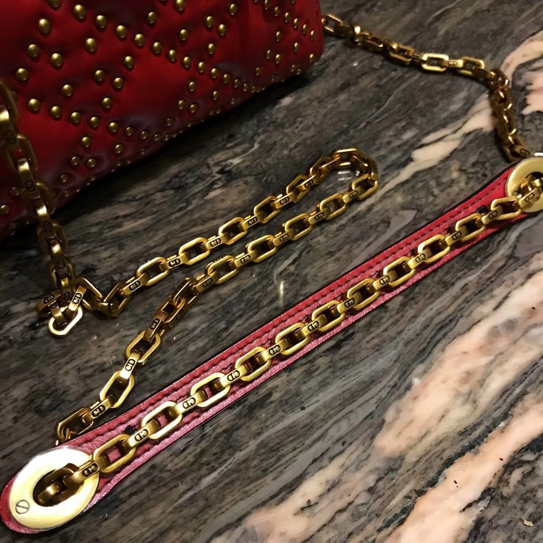 Dior 迪奥 定制版小号17cm铆钉包 戴妃包 Lady Dior mini 红色 爱心扣
