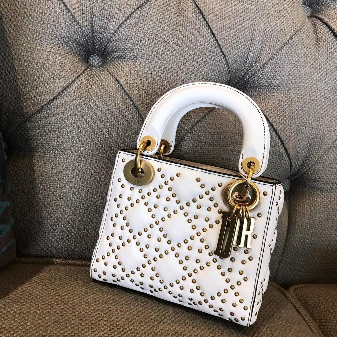 Dior 迪奥 定制版小号17cm铆钉包 戴妃包 Lady Dior mini 白色
