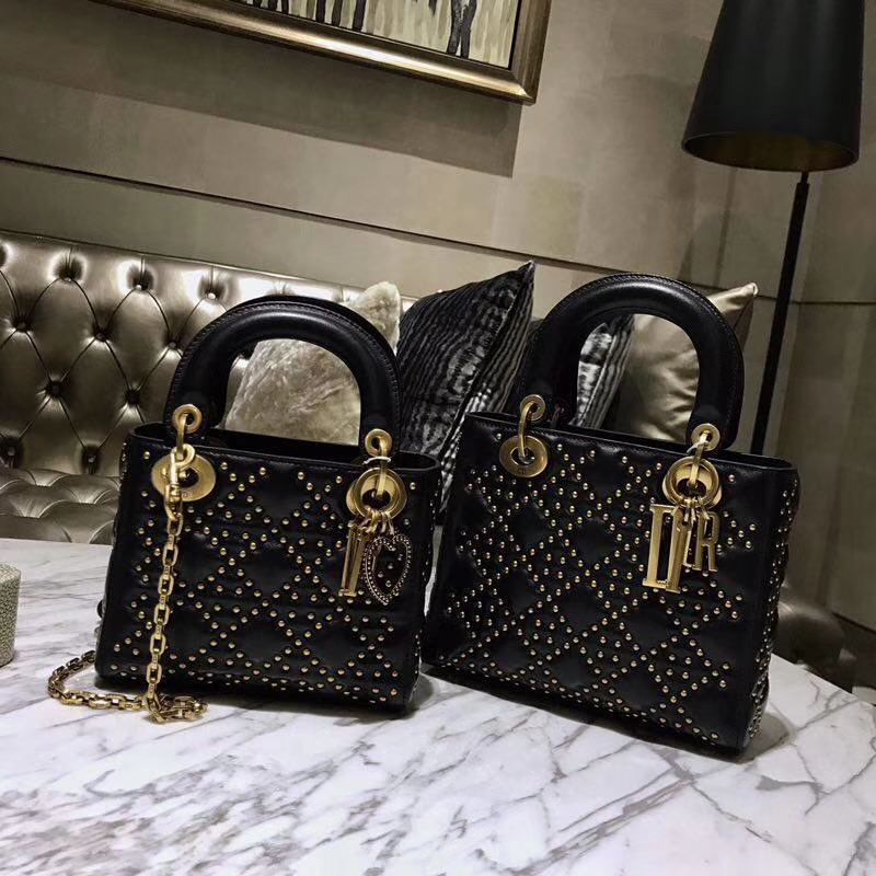 Dior 迪奥 定制版小号17cm铆钉包 戴妃包 Lady Dior mini 黑色