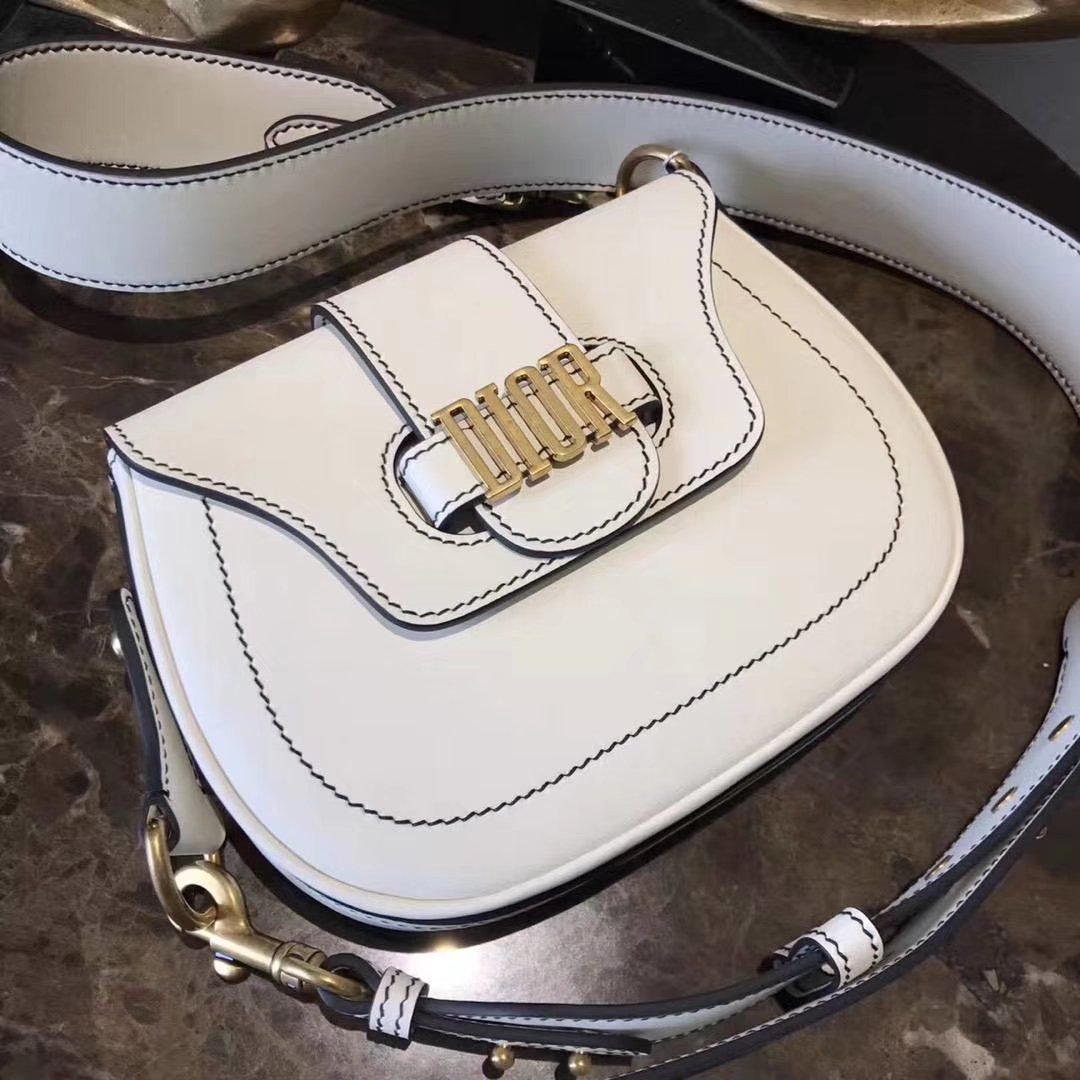 Dior 迪奥 小手提包 DIORAMA 白色 牛皮马鞍包 22.5cm