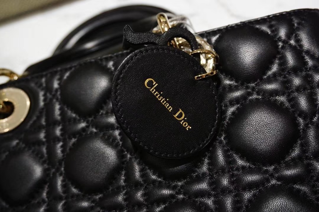 Dior 黑色羊皮手提包 金扣 意大利原厂水染小羊皮制作  原厂尾料皮