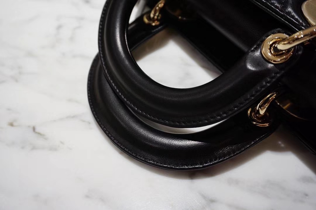 Dior 黑色羊皮手提包 金扣 意大利原厂水染小羊皮制作  原厂尾料皮