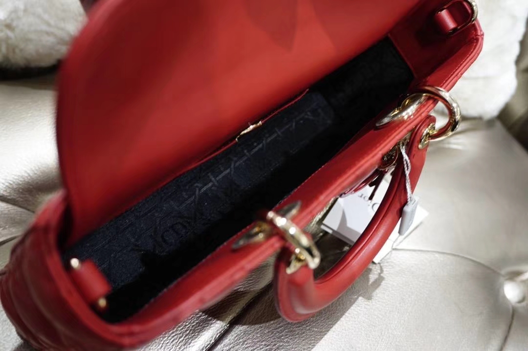Dior 红色羊皮手提包 金扣 意大利原厂水染小羊皮制作  原厂尾料皮