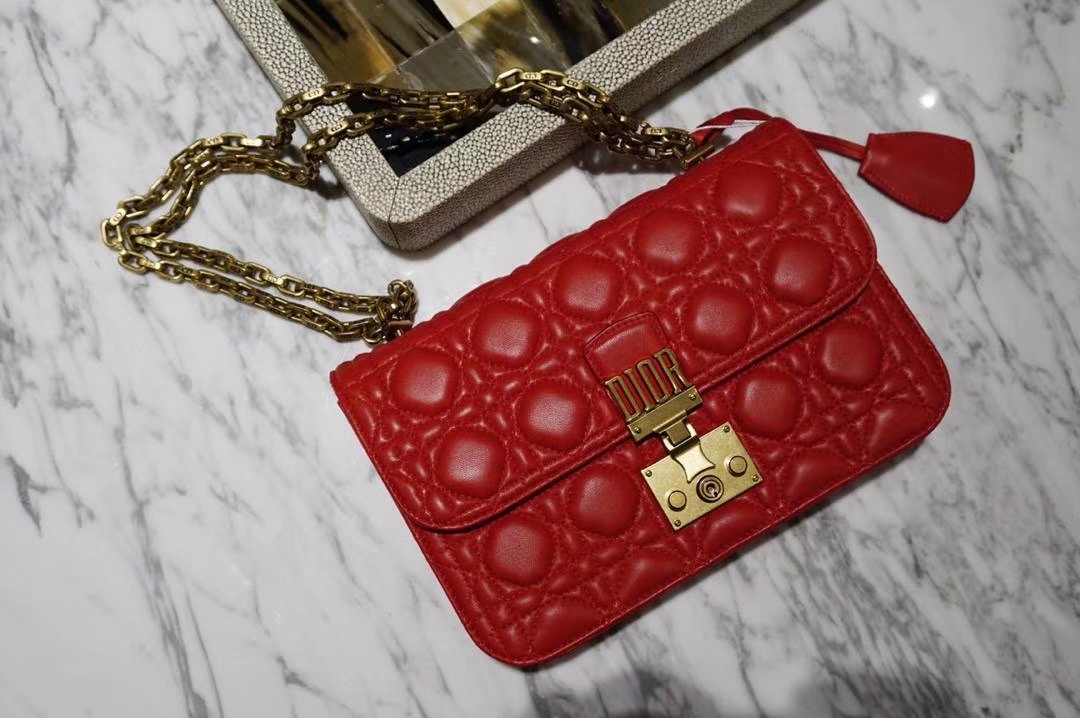 Dior 迪奥 Miss 红色羊皮 链条包 21cm  意大利原厂正品水染小羊皮制作