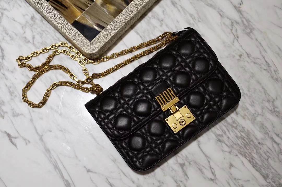 Dior 迪奥 Miss 黑色羊皮 链条包 21cm  意大利原厂水染小羊皮制作  原厂正品皮