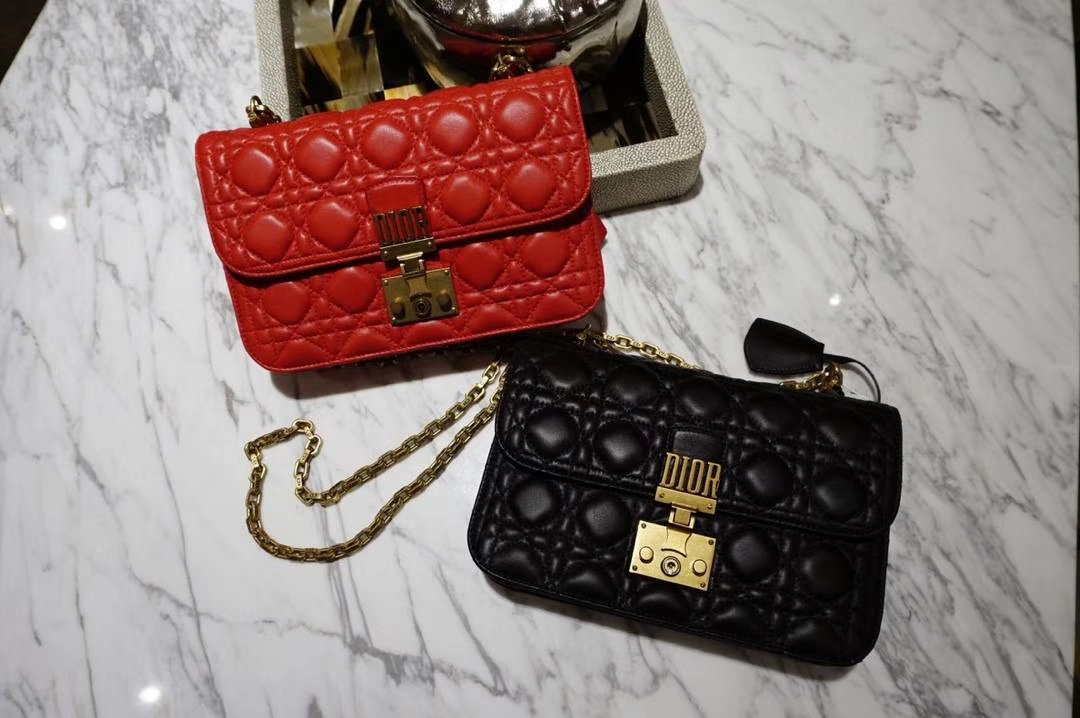 Dior 迪奥 Miss 红色羊皮 链条包 21cm  意大利原厂正品水染小羊皮制作