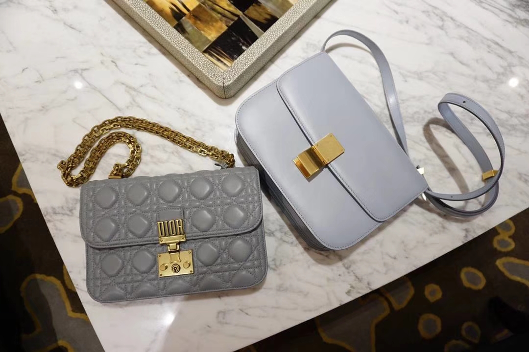 DIOR 迪奥 Miss 灰色 羊皮 链条包 21cm