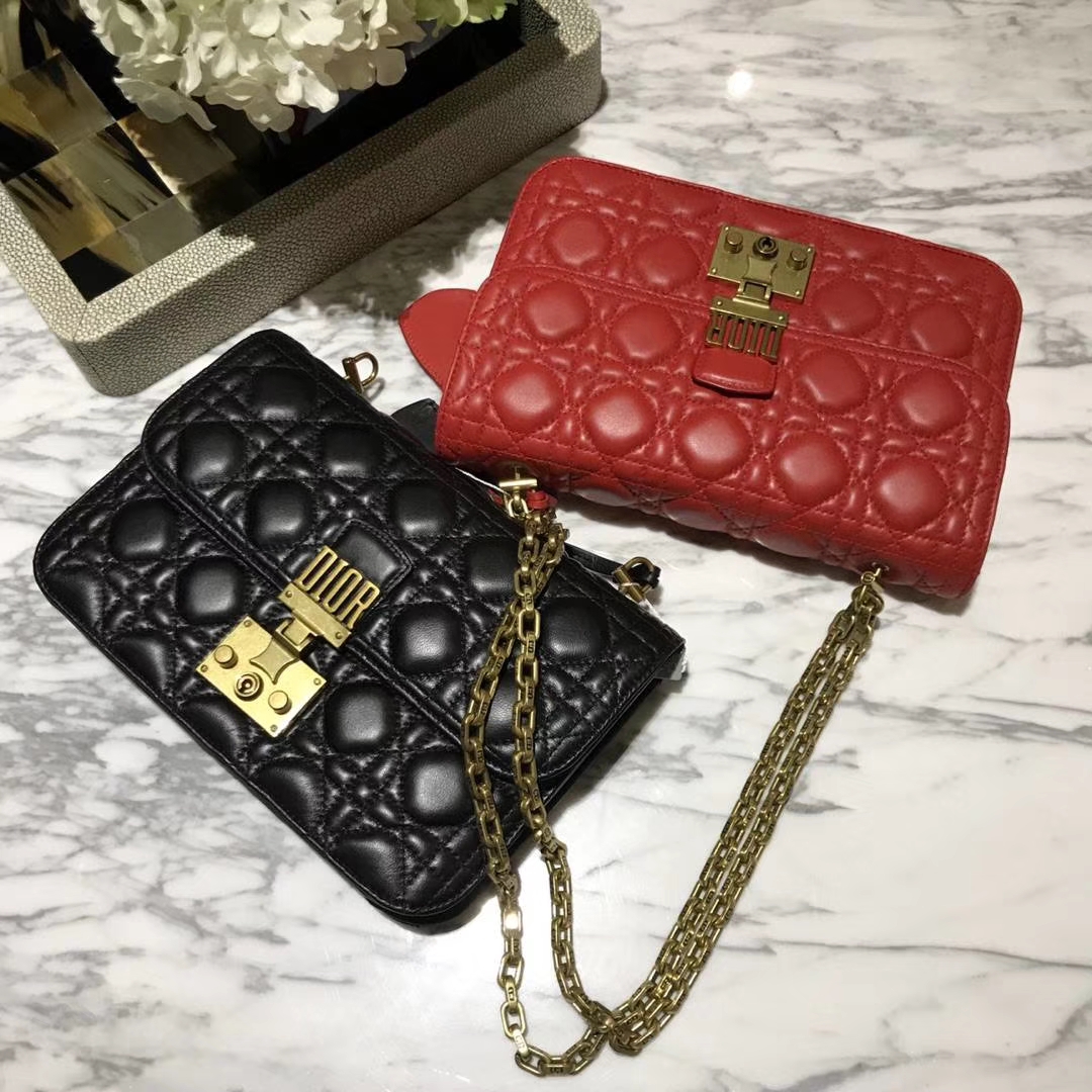 Dior 迪奥 Miss 红色羊皮 链条包 21cm  意大利原厂正品水染小羊皮制作