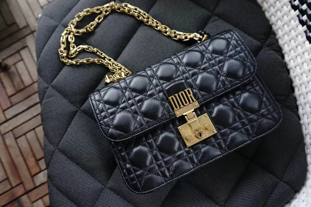 Dior 迪奥 Miss 黑色羊皮 链条包 21cm  意大利原厂水染小羊皮制作  原厂正品皮