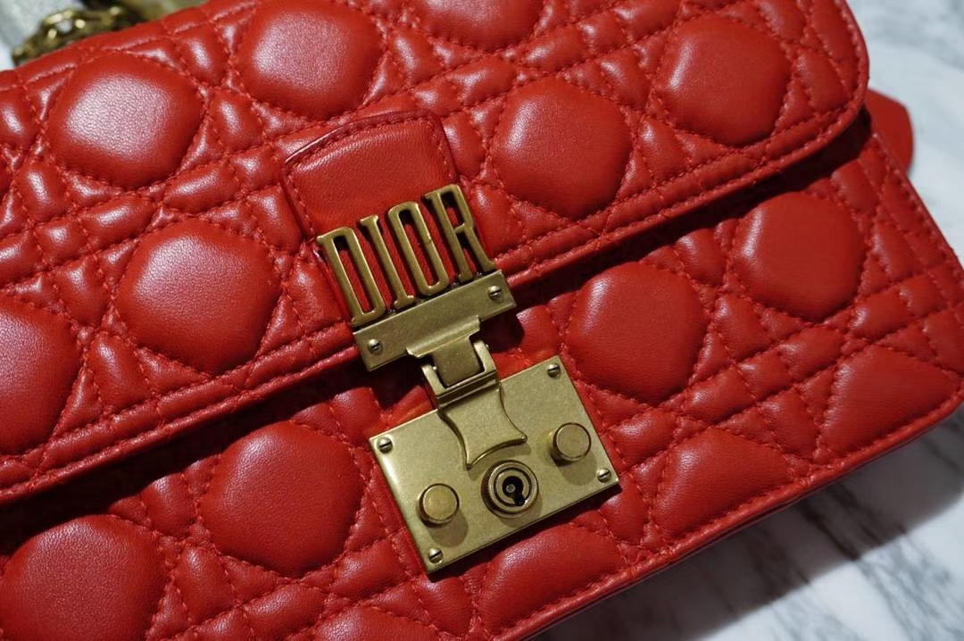 Dior 迪奥 Miss 红色羊皮 链条包 21cm  意大利原厂正品水染小羊皮制作