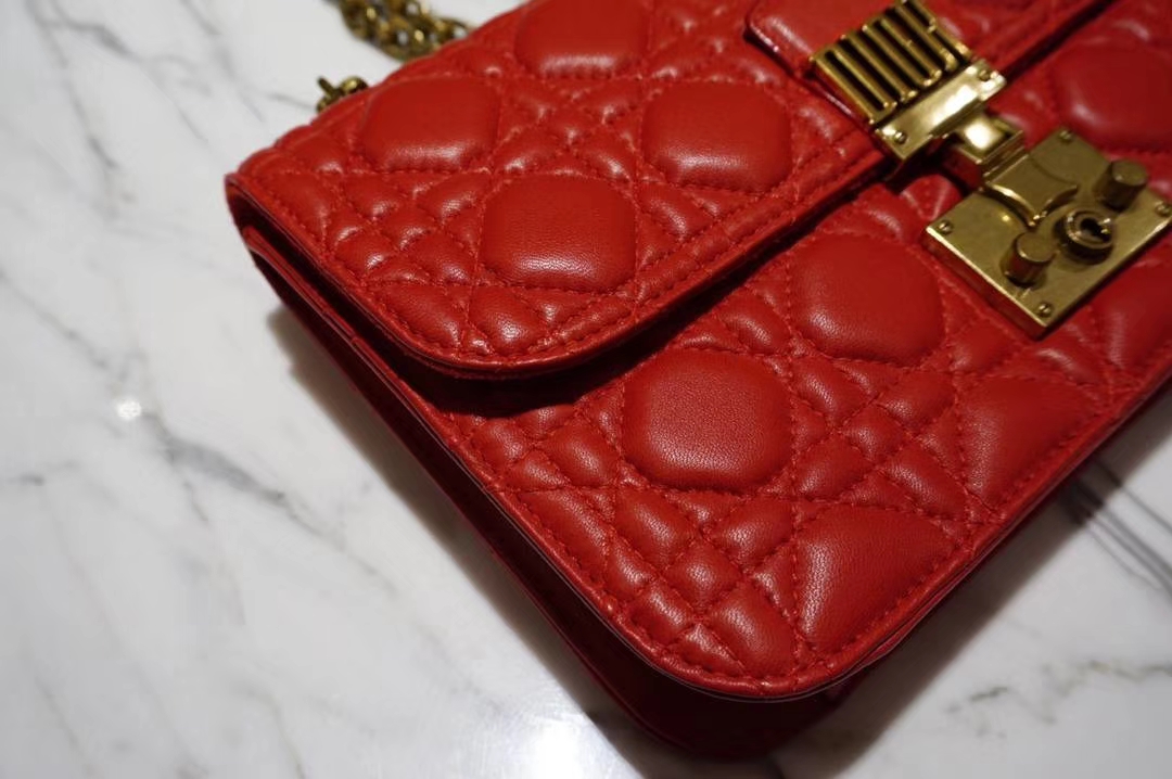 Dior 迪奥 Miss 红色羊皮 链条包 21cm  意大利原厂正品水染小羊皮制作