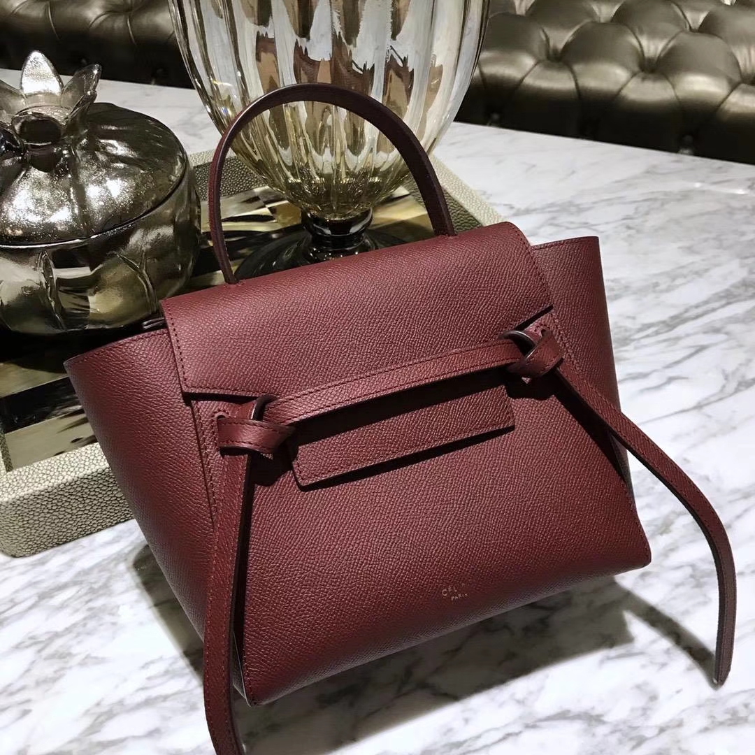 Celine 鲶鱼包 Mini 20cm  酒红色 现货秒发 掌纹皮 进口原厂皮