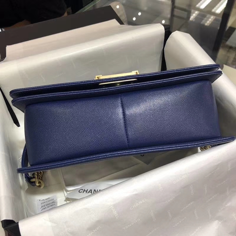 Chanel 香奈儿 Leboy Bag 大V 小鱼子酱 海军蓝 25cm 磨砂五金