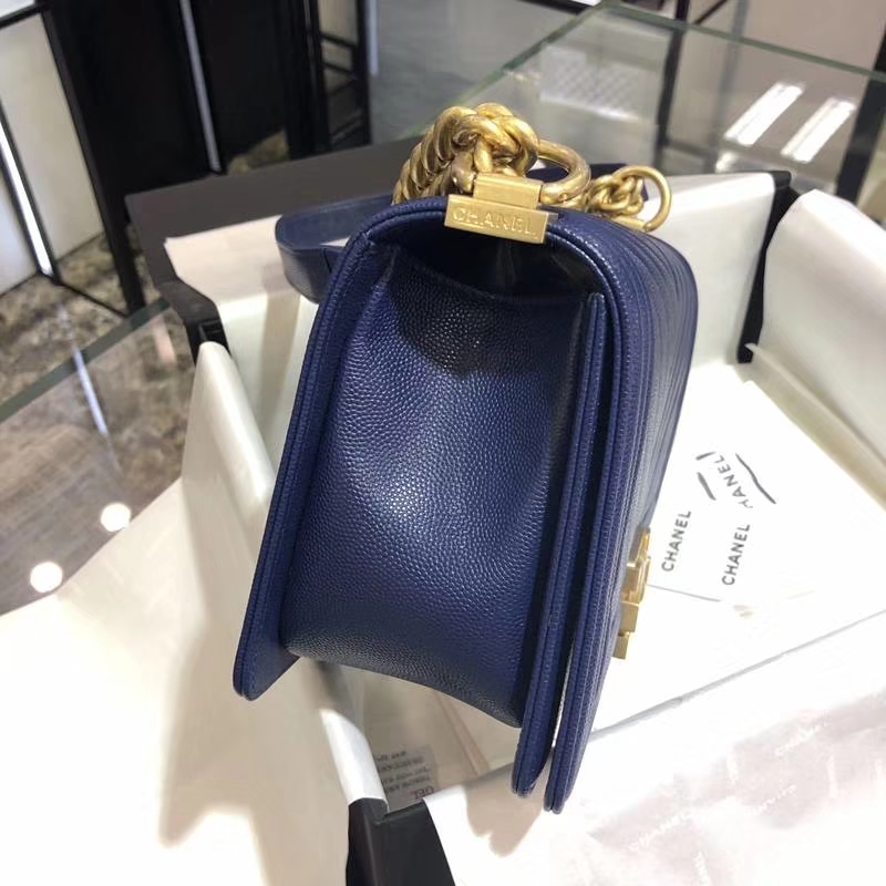Chanel 香奈儿 Leboy Bag 大V 小鱼子酱 海军蓝 25cm 磨砂五金