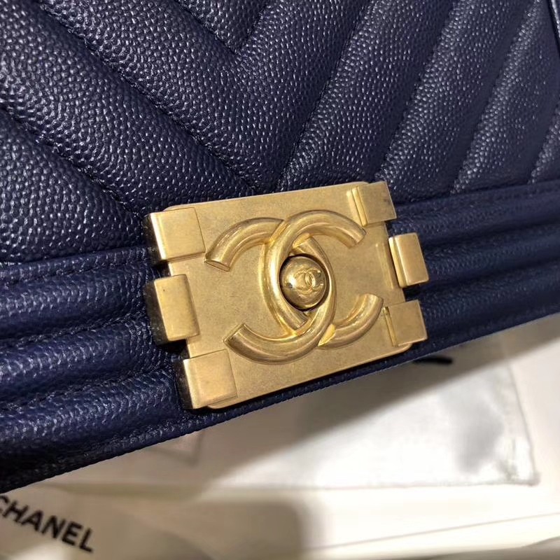 Chanel 香奈儿 Leboy Bag 大V 小鱼子酱 海军蓝 25cm 磨砂五金