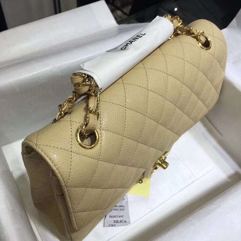 Chanel 香奈儿 Classic Flap 鱼子酱【杏色】车边 25cm 金（现货）