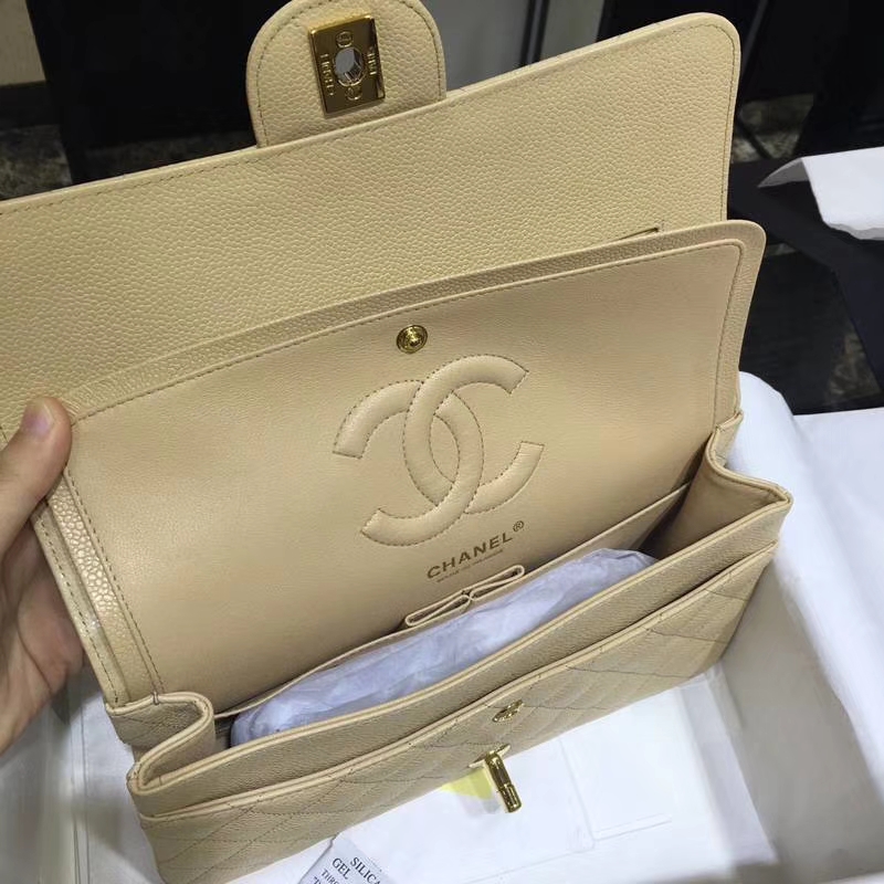Chanel 香奈儿 Classic Flap 鱼子酱【杏色】车边 25cm 金（现货）