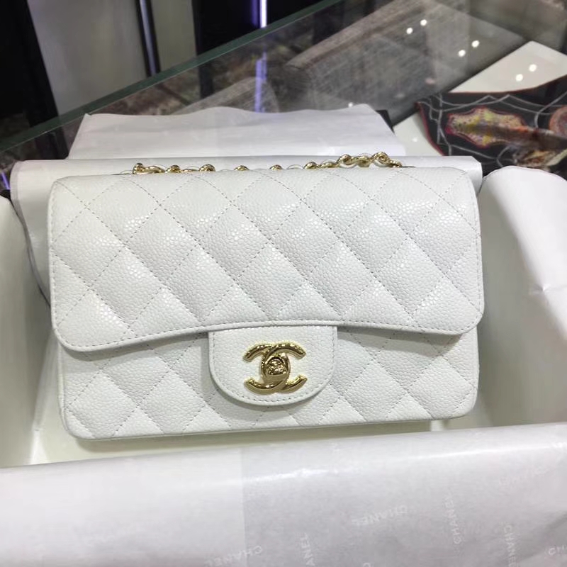Chanel 香奈儿 Classic Flap 鱼子酱【白色】 20cm  金（现货）