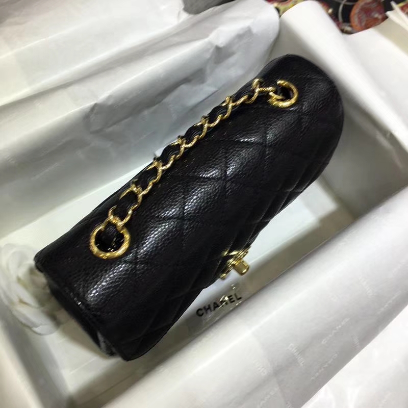 Chanel 香奈儿 Classic Flap 鱼子酱【黑色】车边  20cm 金（现货）