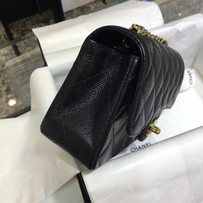 Chanel 香奈儿 Classic Flap 鱼子酱【黑色】车边  20cm 金（现货）