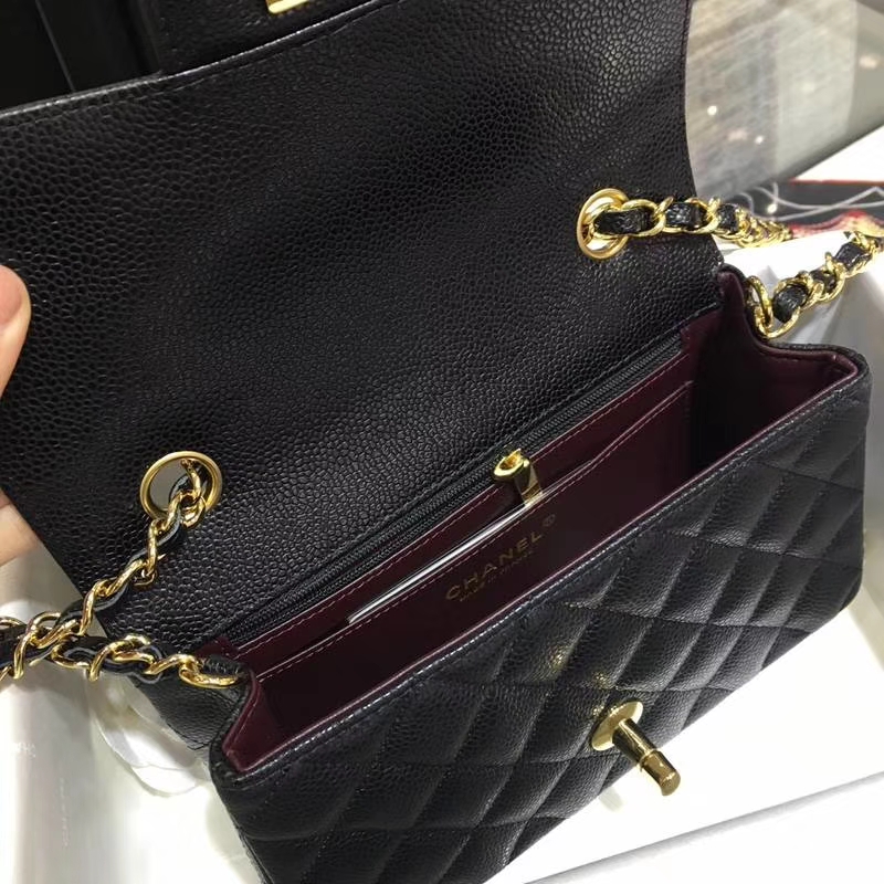 Chanel 香奈儿 Classic Flap 鱼子酱【黑色】车边  20cm 金（现货）