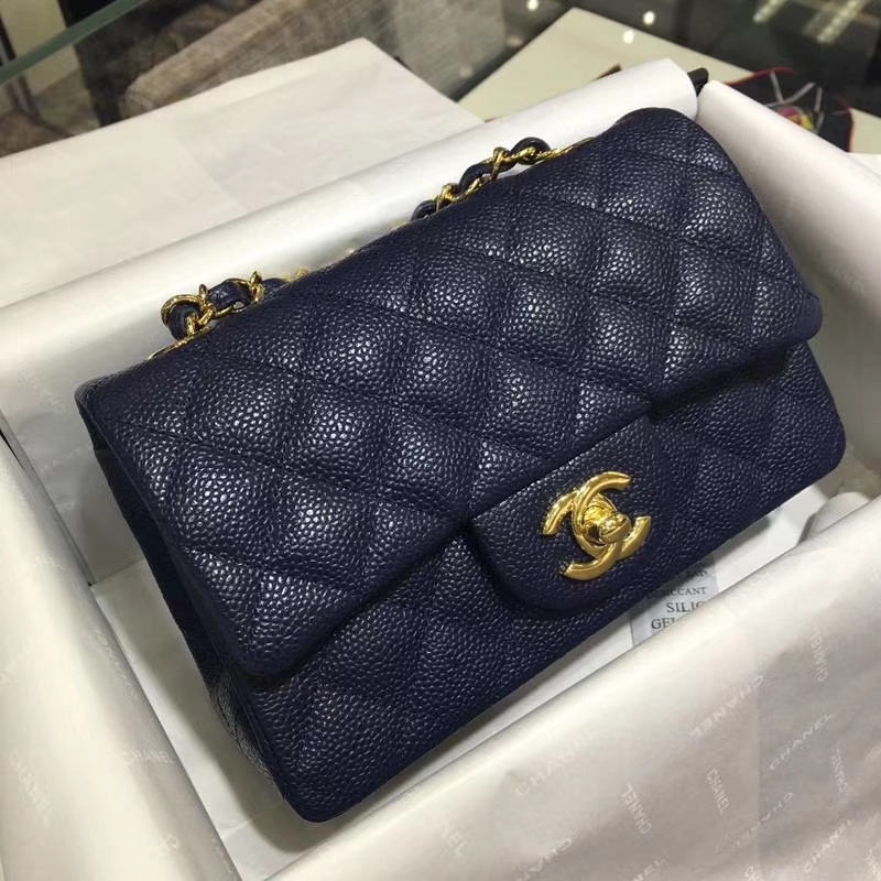 Chanel 香奈儿 Classic Flap 鱼子酱【海军蓝】 20cm 金（现货）