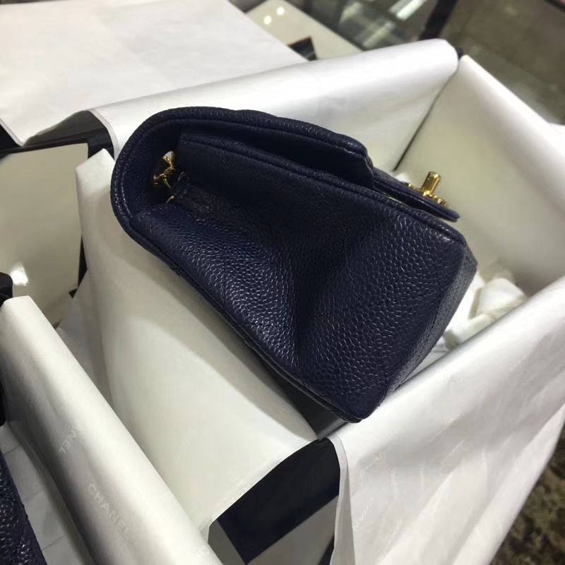 Chanel 香奈儿 Classic Flap 鱼子酱【海军蓝】 20cm 金（现货）