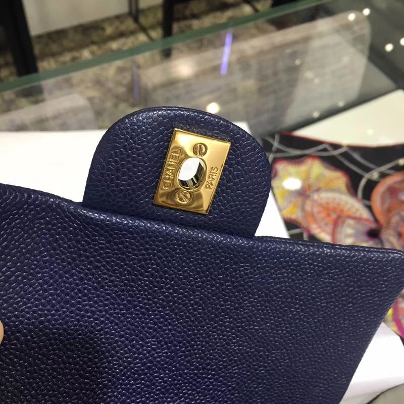 Chanel 香奈儿 Classic Flap 鱼子酱【海军蓝】 20cm 金（现货）