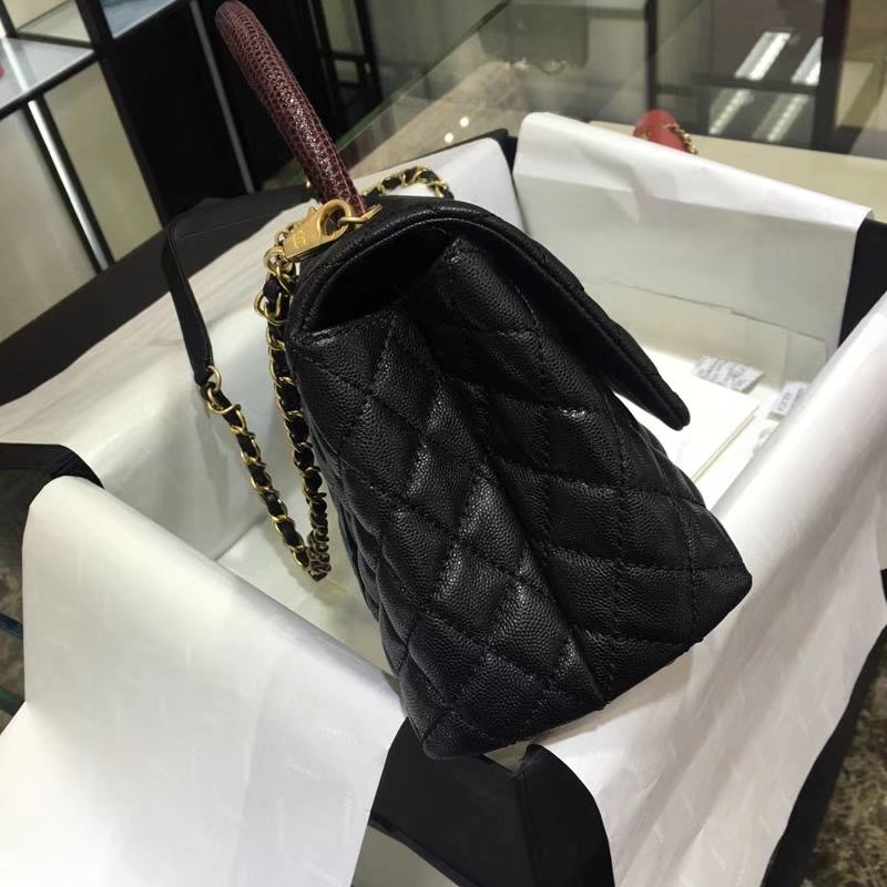 Chanel 香奈儿 COCO Handle 黑色牛皮 复古金链 28cm