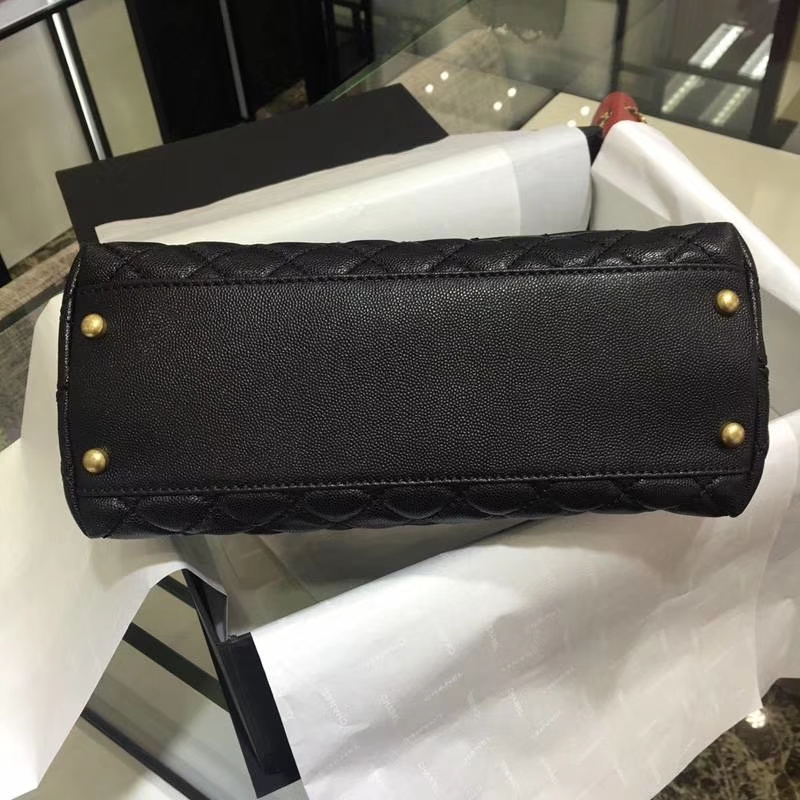 Chanel 香奈儿 COCO Handle 黑色牛皮 复古金链 28cm