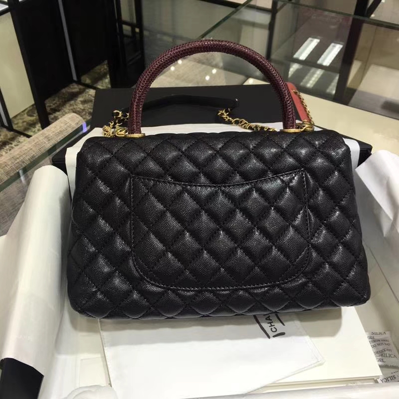 Chanel 香奈儿 COCO Handle 黑色牛皮 复古金链 28cm