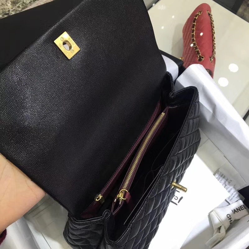 Chanel 香奈儿 COCO Handle 黑色牛皮 复古金链 28cm
