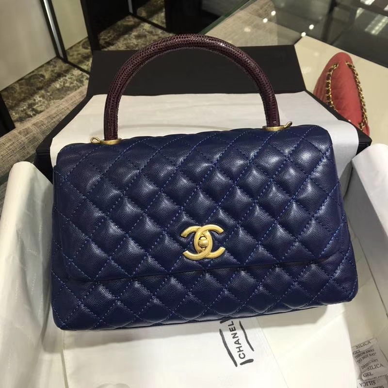 Chanel 香奈儿 COCO Handle 深蓝牛皮 复古银链 28cm