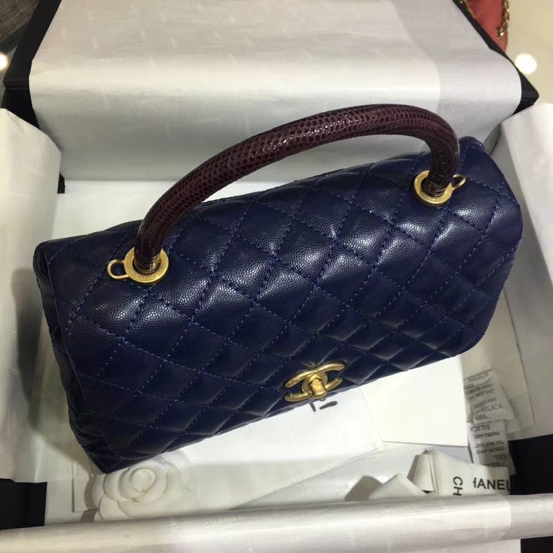 Chanel 香奈儿 COCO Handle 深蓝牛皮 复古银链 28cm