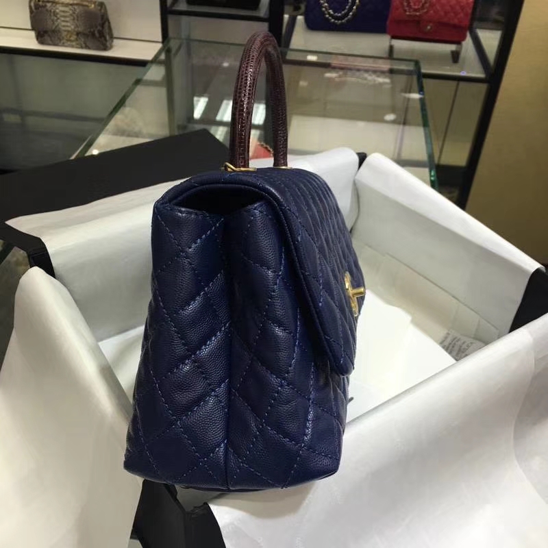 Chanel 香奈儿 COCO Handle 深蓝牛皮 复古银链 28cm