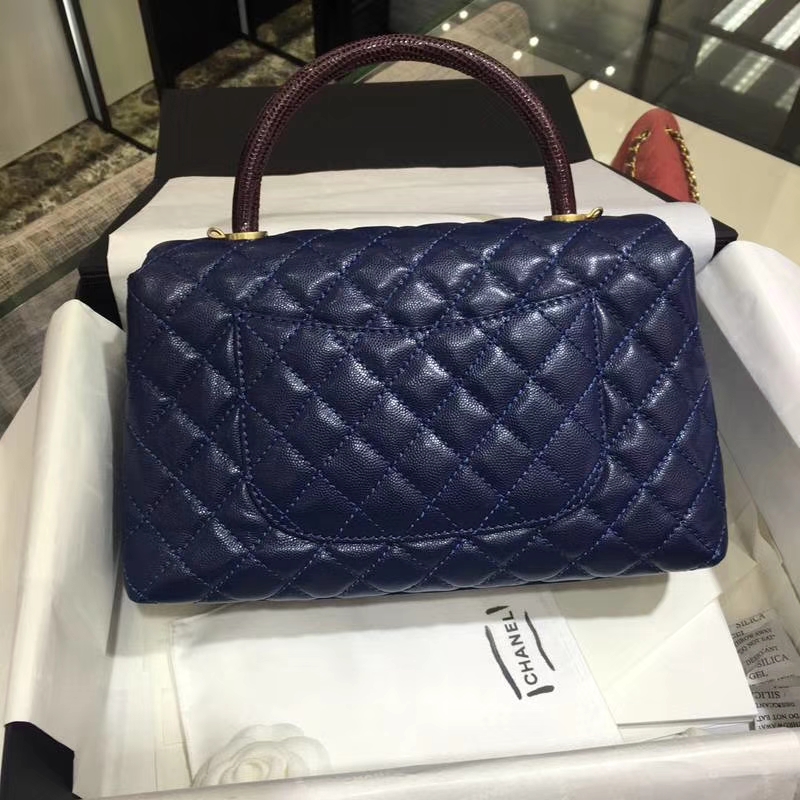 Chanel 香奈儿 COCO Handle 深蓝牛皮 复古银链 28cm