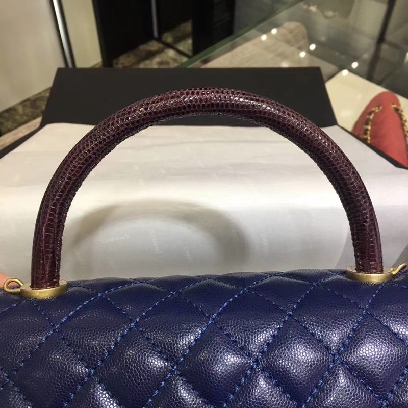 Chanel 香奈儿 COCO Handle 深蓝牛皮 复古银链 28cm