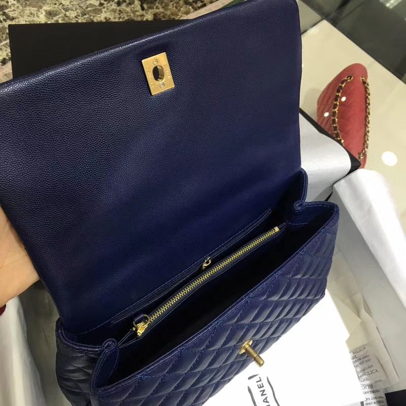 Chanel 香奈儿 COCO Handle 深蓝牛皮 复古银链 28cm