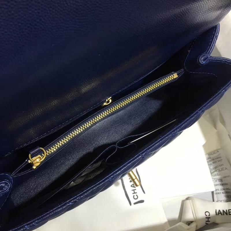Chanel 香奈儿 COCO Handle 深蓝牛皮 复古银链 28cm