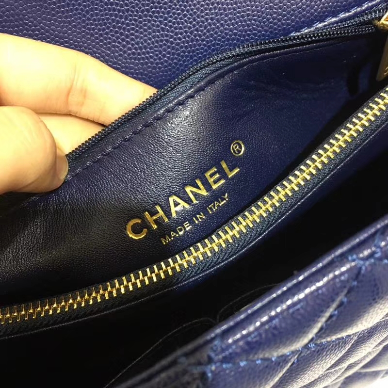 Chanel 香奈儿 COCO Handle 深蓝牛皮 复古银链 28cm