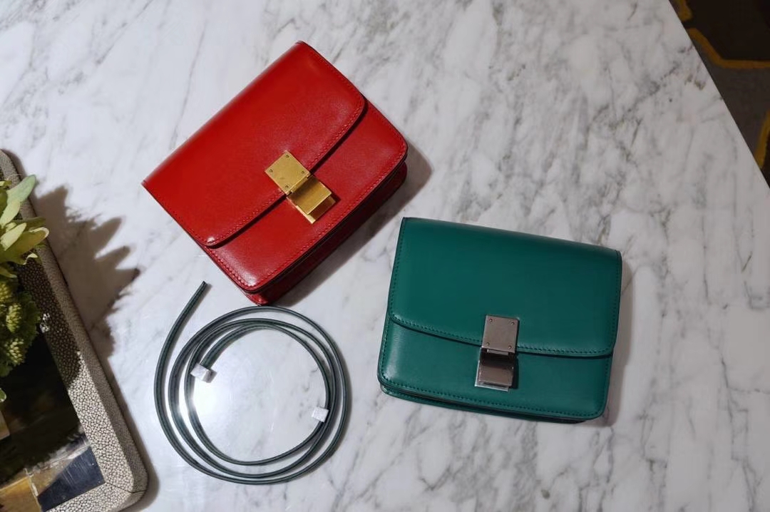 CÉLINE（赛琳）豆腐包 box小号 16cm 孔雀绿 番茄红