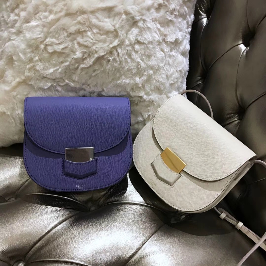 Celine 思琳 五角包 23cm 经典白色 葡萄紫 白色 原厂掌纹皮